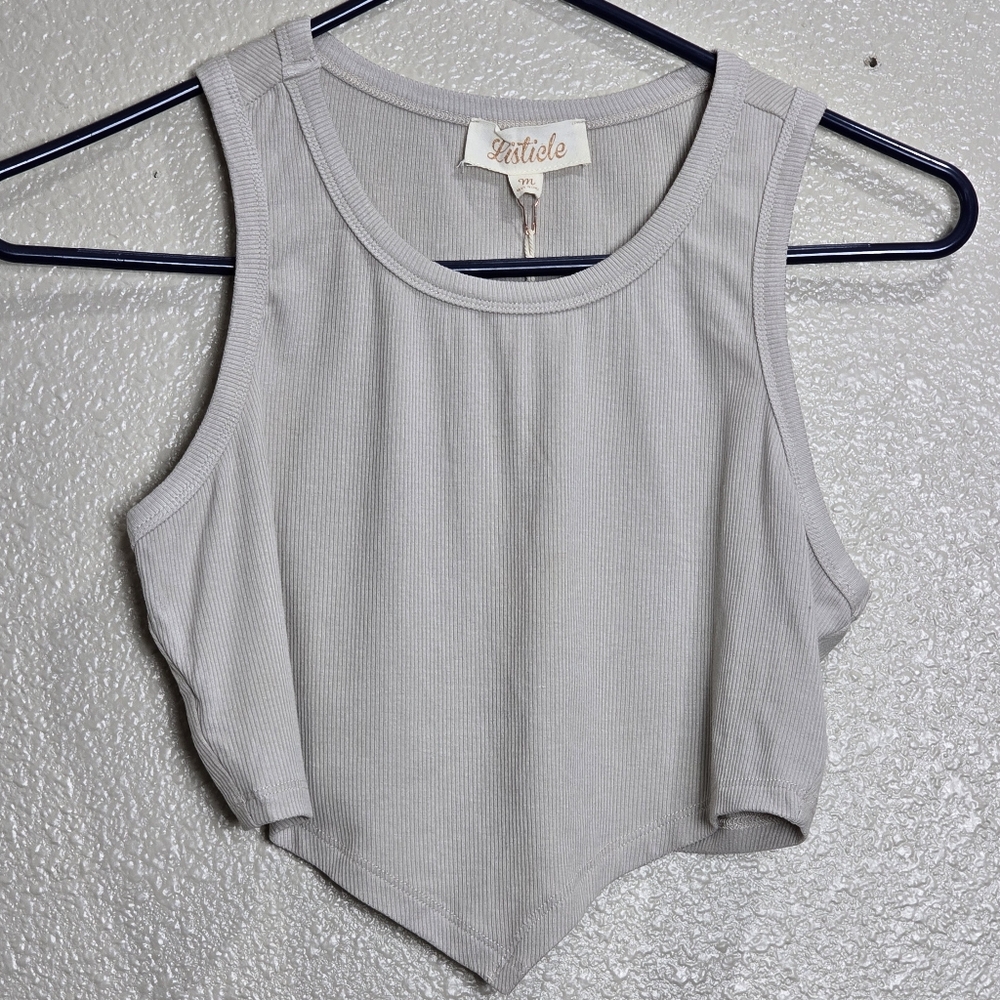 Listicle Ribbed Handkerchief Tank Top M NWT Neutral Academia Boho Festival